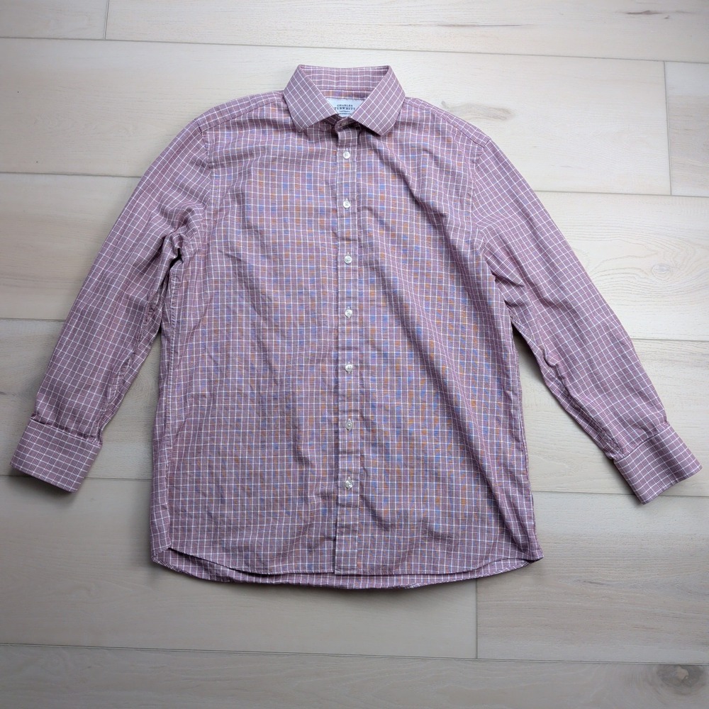 Charles Tyrwhitt Dress Shirt‎ Mens 16.5 33 Slim Fit Red Check Plaid Long Sleeve